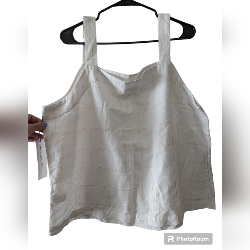 NWT Liz Claiborne Crop White and Metallic Gold Stripped Top Size 2X